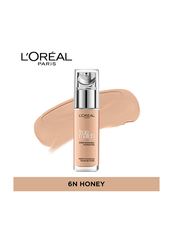 L'Oreal Paris True Match Liquid Face Foundation, 30ml, Honey 6N, Beige