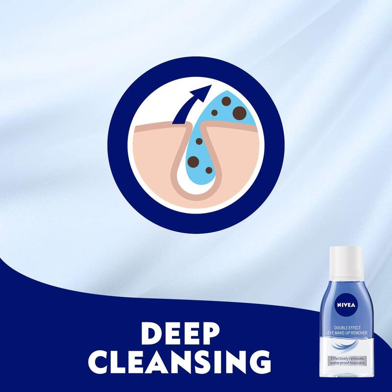 Nivea Double Effect Face Cleanser and Eye Makeup Remover, 125ml, Blue