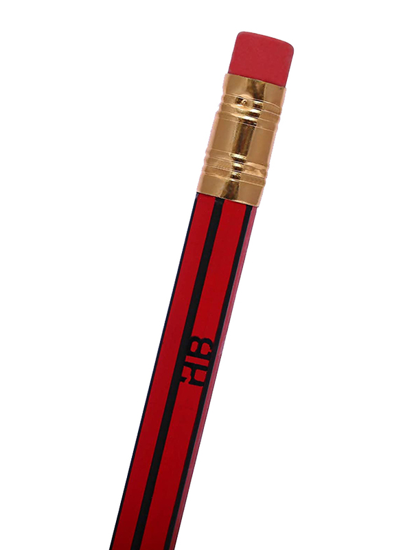 Atlas 12-Piece HB Pencils with Eraser Set, Red