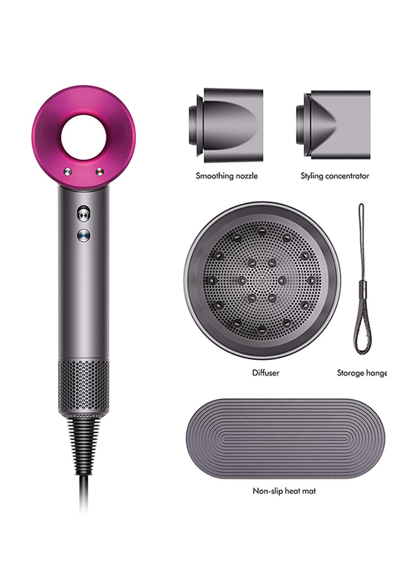 Dyson Supersonic Hair Dryer with Free Display Stand, 1600W, Iron/Fuchsia