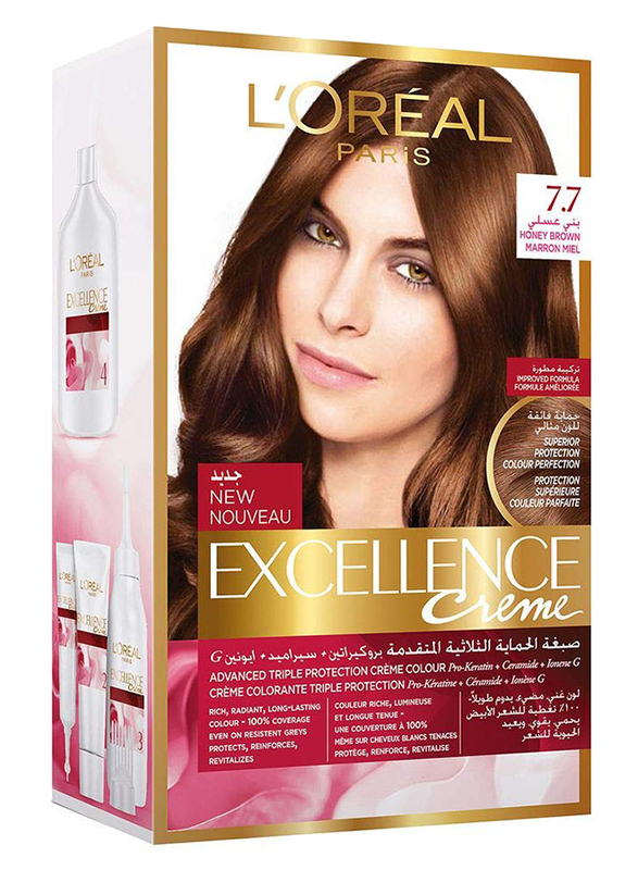 L'Oreal Paris Excellence Creme Hair Color, 7.7 Honey Brown, 100gm