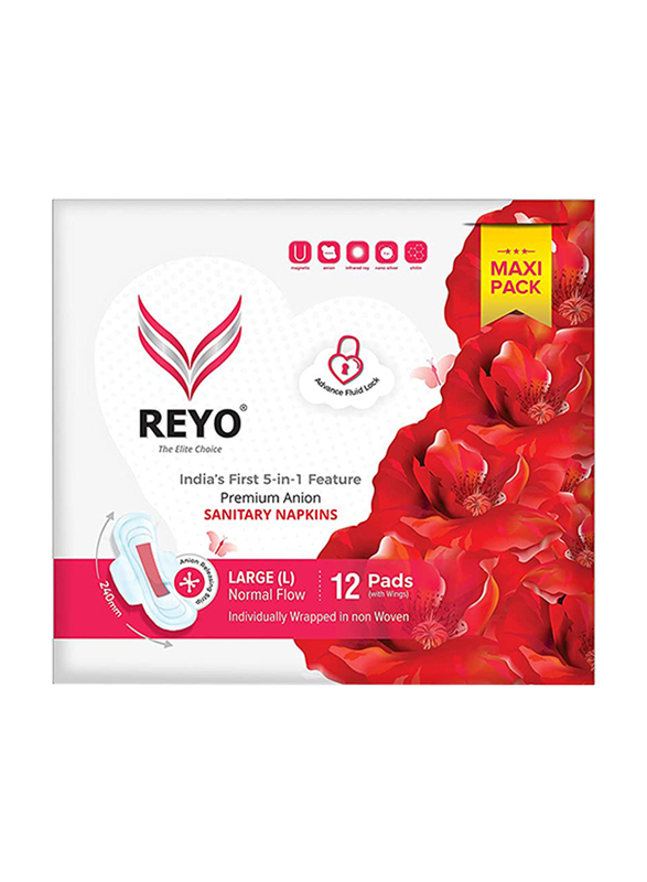 Reyo Normal Flow 240mm Sanitary Napkins, Large, 12 Pads