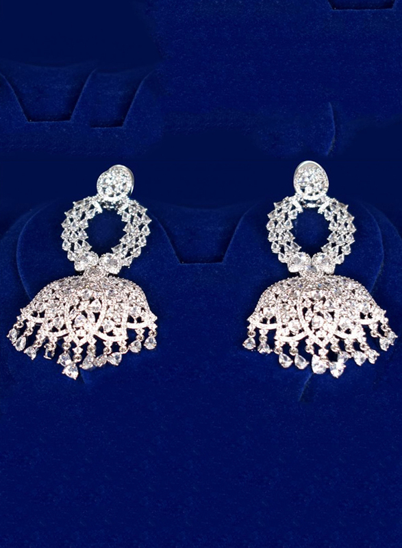 Glam Jewels The Lotus Bloom Dangle Earrings for Women, Silver