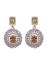 Glam Jewels Debonair Dangle Earrings for Women with Topaz Stone, Brown/Silver