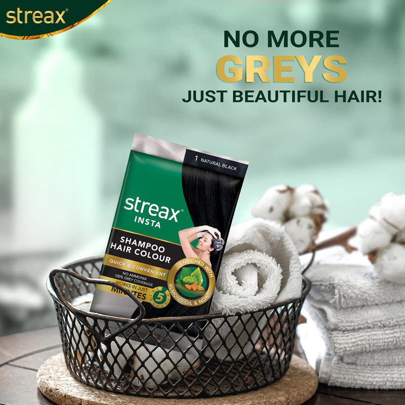 Streax Insta Hair Colour Shampoo Sachet, 25ml, 1 Natural Black |   - Dubai