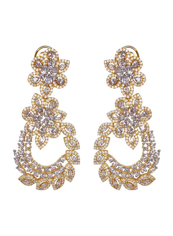 Glam Jewels Floral Power Dangle Earrings for Women, Gold