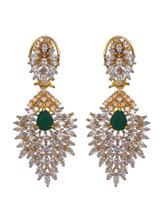 Glam Jewels The Delicate Leaf Dangle Earrings for Women with Emerald, Green/Silver