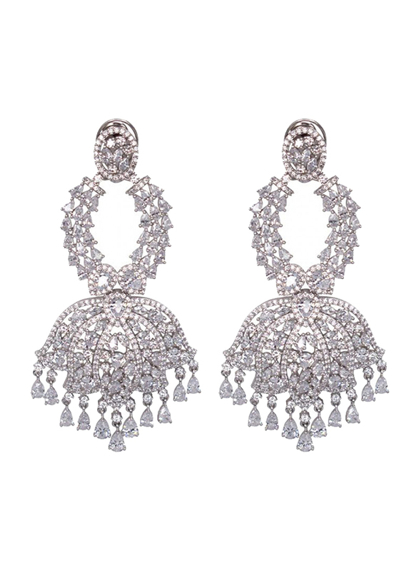 Glam Jewels The Lotus Bloom Dangle Earrings for Women, Silver