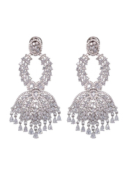 Glam Jewels The Lotus Bloom Dangle Earrings for Women, Silver