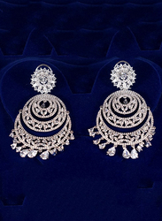 Glam Jewels Chand Dangle Earrings for Women, Silver
