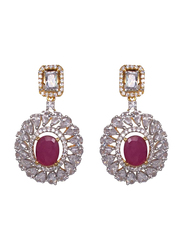 Glam Jewels Debonair Dangle Earrings for Women with Ruby Stone, Silver/Red