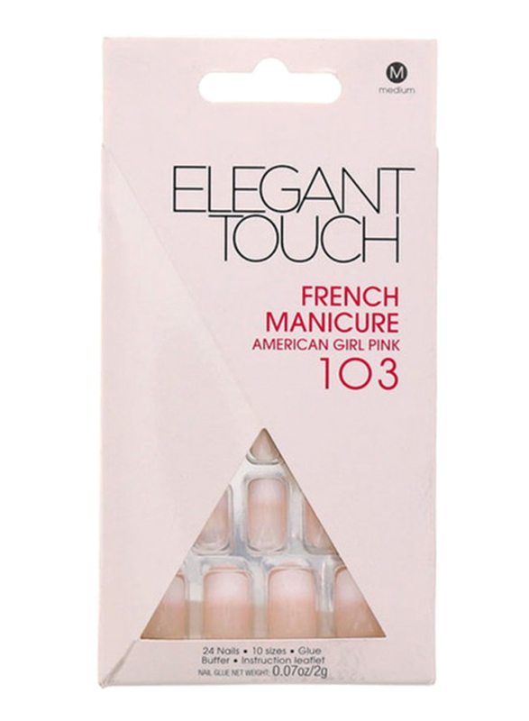 Elegant Touch French Manicure American Girl Pink 130-Pieces Nails Tips, Clear