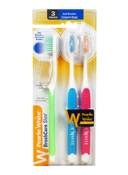 Pearlie White BrushCare Slim Soft Toothbrush Set, Green/Blue/Pink, 3 Pieces