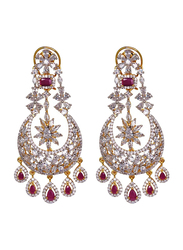 Glam Jewels The Chandelier Dangle Earrings for Women with Ruby, Silver/Red