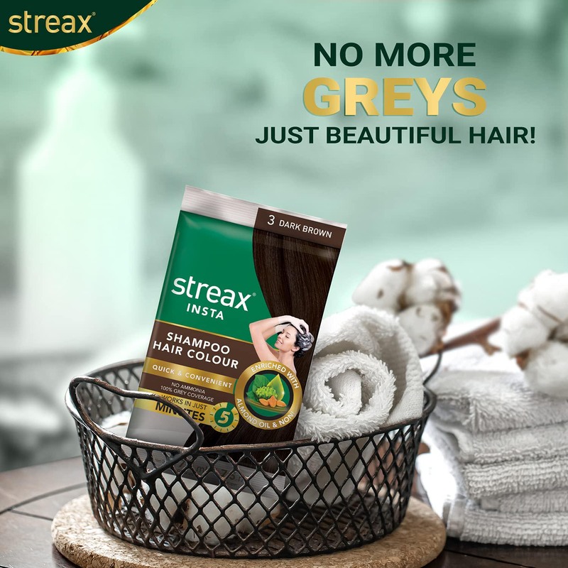 Streax Insta Hair Colour Shampoo Sachet, 25ml, 3 Dark Brown |   - Dubai