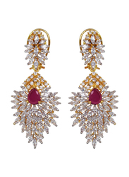 Glam Jewels The Delicate Leaf Dangle Earrings for Women with Emerald, Silver/Red