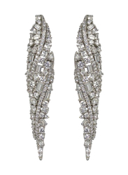 Glam Jewels Modern Twist Dangle Earrings for Women, Silver