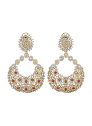 Glam Jewels Precious Dangle Earrings for Women with Ruby Stone, Pink/Silver