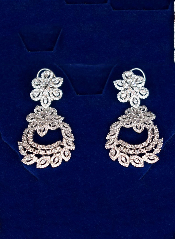Glam Jewels Floral Power Dangle Earrings for Women, Silver