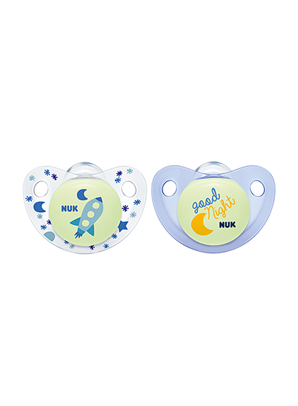 Nuk Night & Day Trendline Silicone Soother, 6-18 Months, 2 Piece, Blue
