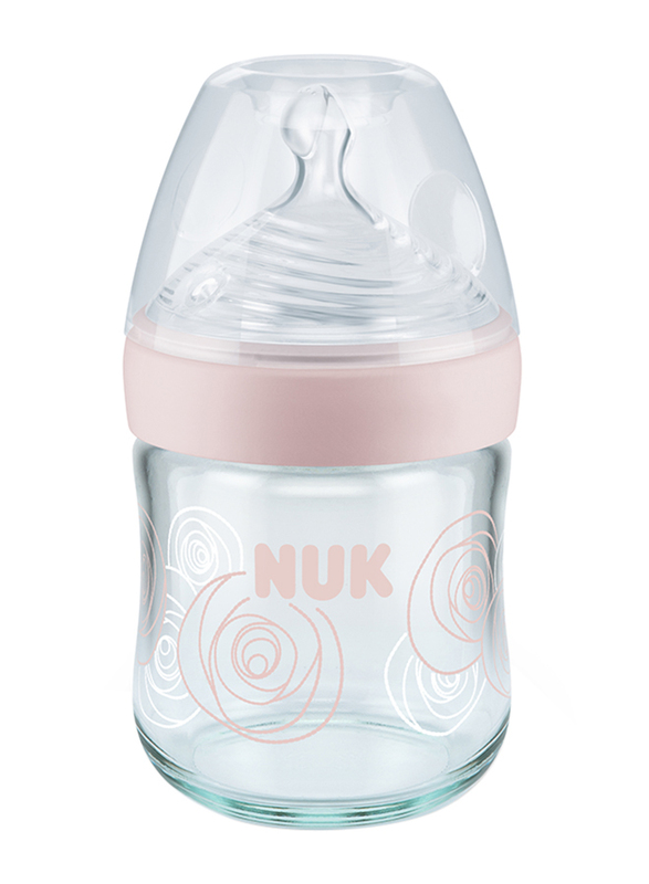 Nuk Nature Sense Glass Baby Bottle with Teat 120ml, Pink