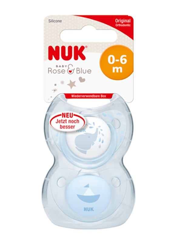 Nuk Trendline Soother, 0-6 Months, 2 Piece, Baby Blue