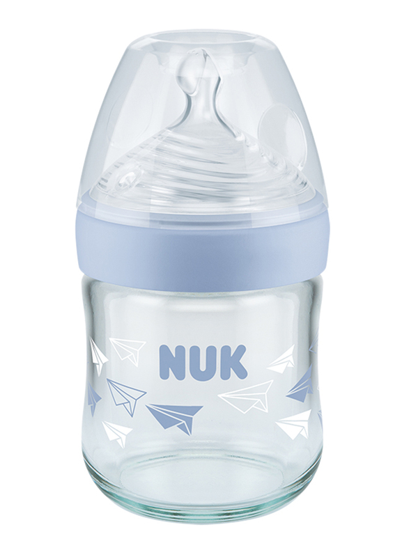 Nuk Nature Sense Glass Baby Bottle with Teat 120ml, Blue