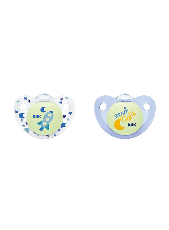 Nuk Night & Day Trendline Silicone Soother, 0-6 Months, 2 Piece, Blue