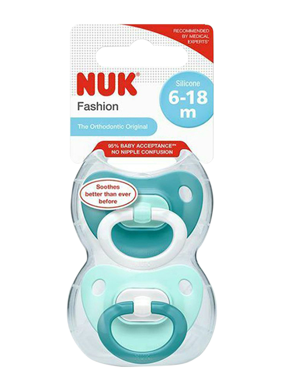 Nuk Fashion Silicon Soother, 6-18 Months, Pack of 2, Blue