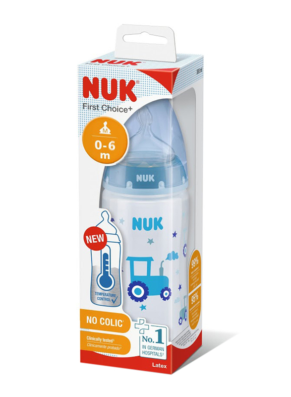 NUK First Choice Plus PP Baby Feeding Bottle, 300ml, 0-6 Months, Multicolour