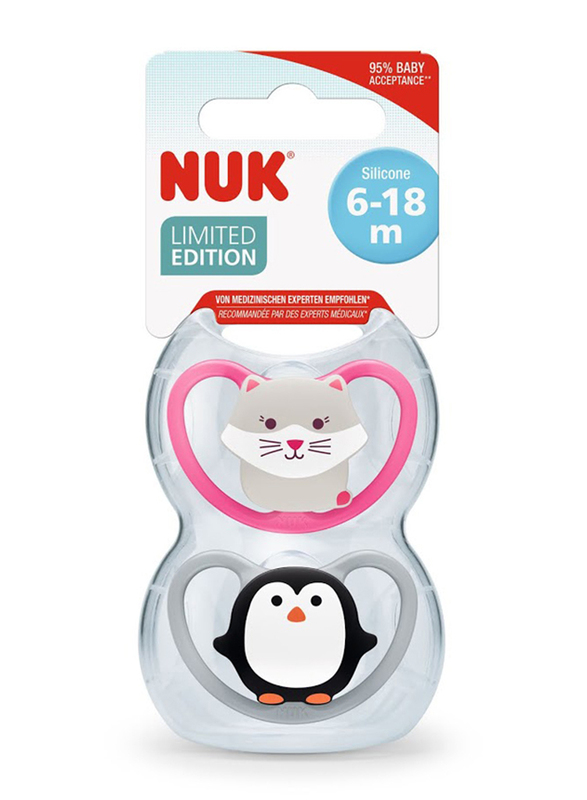 

NUK Space Silicone Soother, 6-18 Months, 2 Pieces, Multicolour