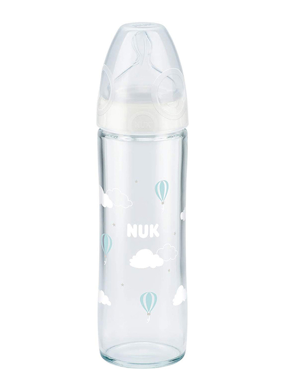 Nuk New Classic Glass Baby Bottle 240ml with Teat, White