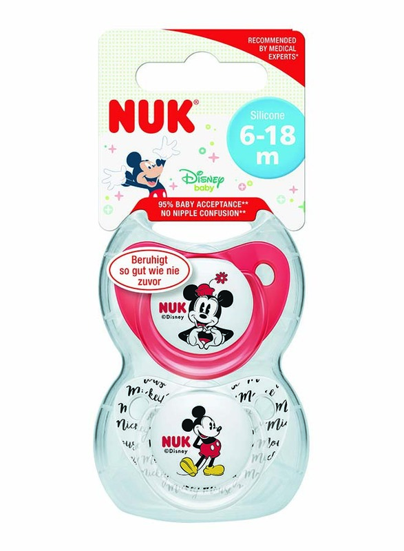 Nuk Disney Mickey Trendline Silcone Soother, 6-18 Months, 2 Piece, Red