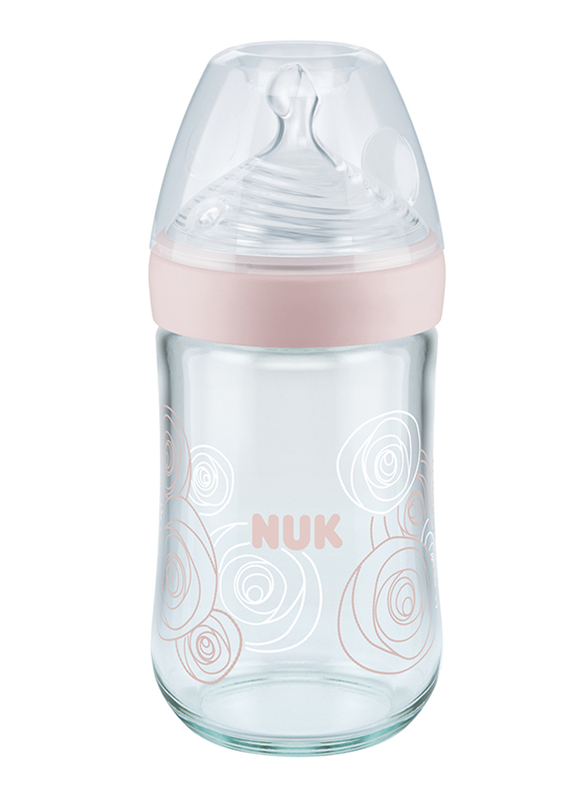 Nuk Nature Sense Glass Baby Bottle with Teat 240ml, Pink