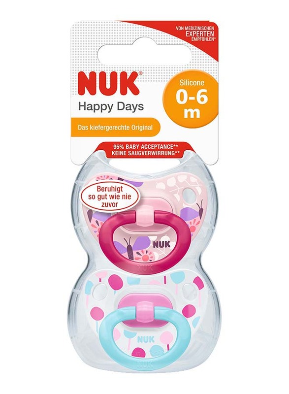Nuk Happy Days Silicone Soother, 0-6 Months, 2 Piece, Pink
