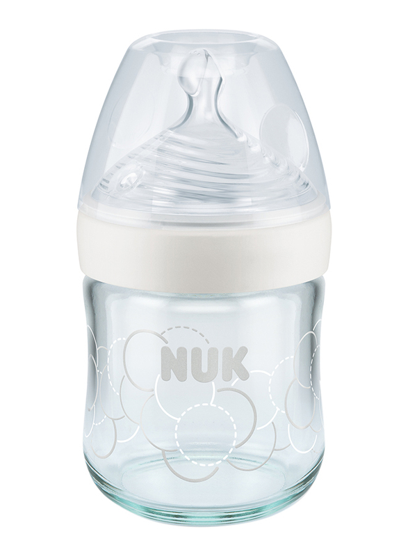Nuk Nature Sense Glass Baby Bottle with Teat 120ml, White