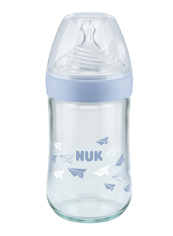 Nuk Nature Sense Glass Baby Bottle with Teat 240ml, Blue