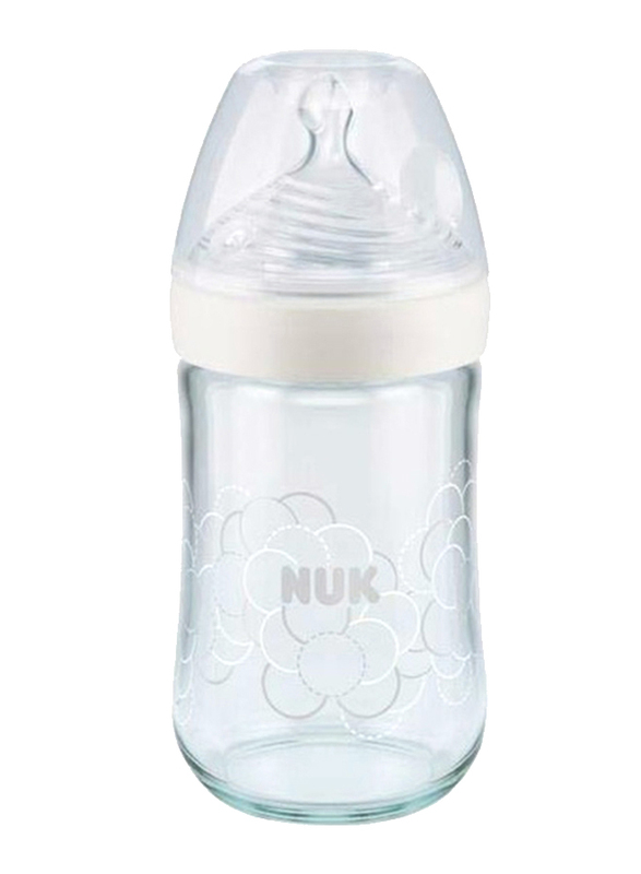Nuk Nature Sense Glass Baby Bottle with Teat 240ml, White
