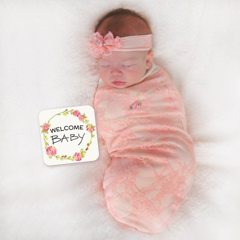 BABYjoe Pink Lace Baby Cocoon Swaddle with Hat and Announcement Card for Baby Girls, 0-4 Months, Pink