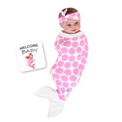 BABYjoe Mermaid Baby Cocoon Swaddle with Hat and Announcement Card for Baby Girls, 0-4 Months, Pink