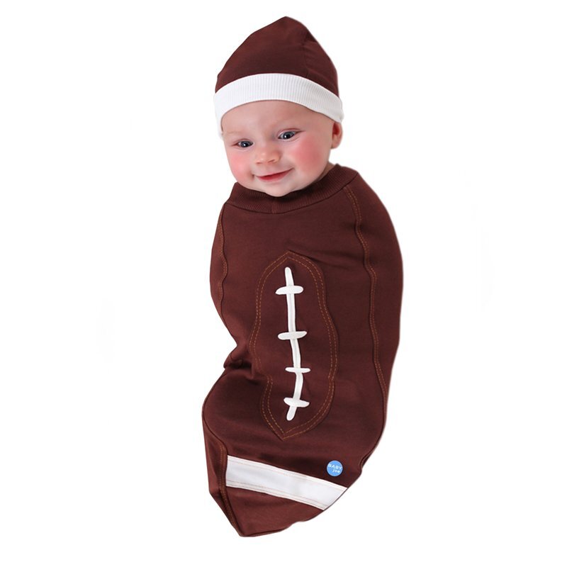 BABYjoe Football Baby Cocoon Swaddle with Hat and Announcement Card for Babies, 0-4 Months, Brown