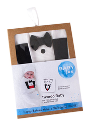 BABYjoe Tuxedo Baby Cocoon Swaddle with Hat and Announcement Card for Baby Boys, 0-4 Months, White