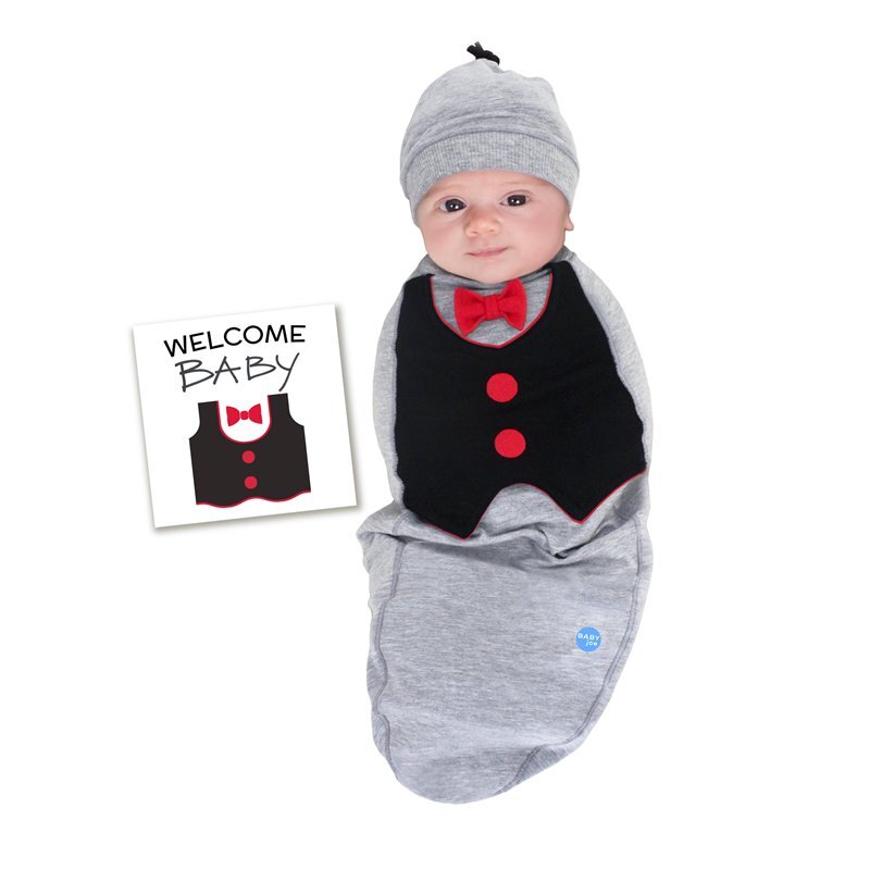 BABYjoe Big Shot Baby Cocoon Swaddle with Hat and Announcement Card for Baby Boys, 0-4 Months, Grey