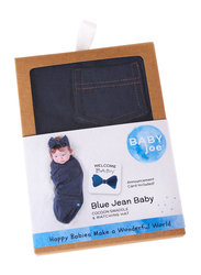 BABYjoe Blue Jean Baby Cocoon Swaddle with Hat and Announcement Card for Babies, 0-4 Months, Blue