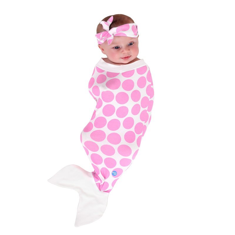 BABYjoe Mermaid Baby Cocoon Swaddle with Hat and Announcement Card for Baby Girls, 0-4 Months, Pink
