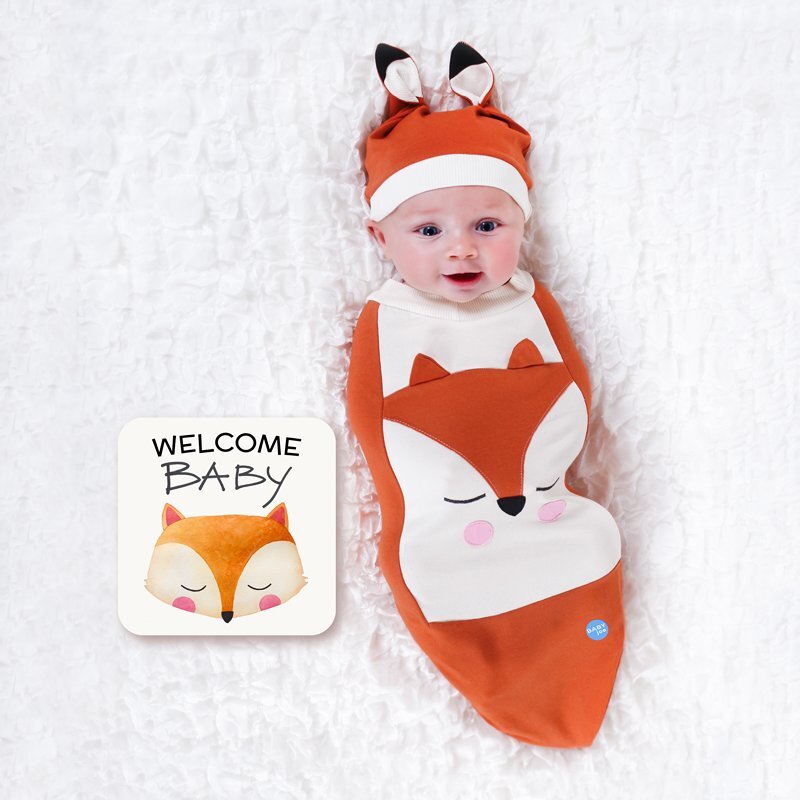 BABYjoe Fox Baby Cocoon Swaddle with Hat and Announcement Card for Babies, 0-4 Months, Orange