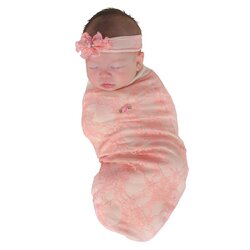 BABYjoe Pink Lace Baby Cocoon Swaddle with Hat and Announcement Card for Baby Girls, 0-4 Months, Pink