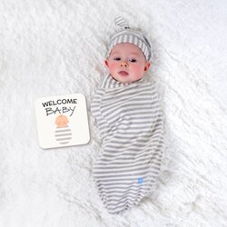 BABYjoe Stripe Baby Cocoon Swaddle with Hat and Announcement Card for Babies, 0-4 Months, Silver