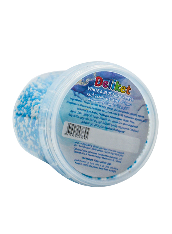 Deliket Non-Pareils Sprinkles for Bakery Cake & Ice Cream Decoration, White & Blue, 120g