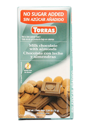 Torras Sugar Free Milk and Almond Chocolate Tablet Bar, 75g